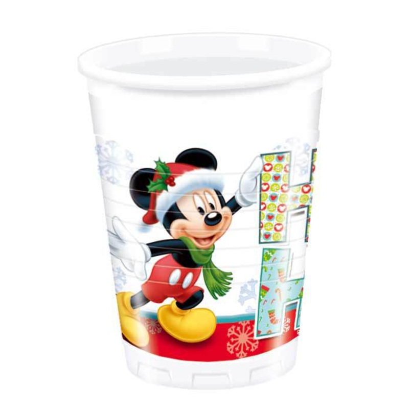 8 Mickey Mouse Christmas party plastic cups 200ml
