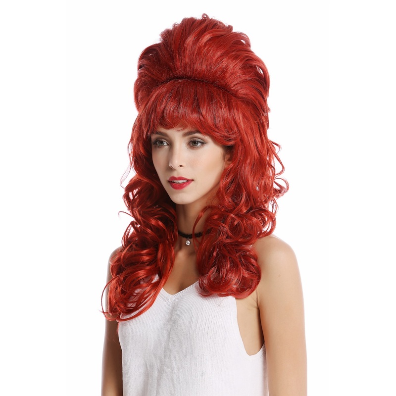 Lady Wig Baroque 60s Beehive Retro Bun curly long fiery red Pop Singer GF-W2418