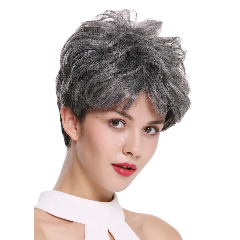 Lady women wig Short Voluminous teased wavy dark gray grey DW-2700