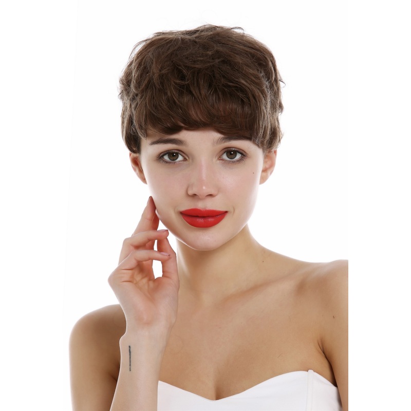 Short Wig Human Hair unisex women men wvay wild Pixie cut brown BHH-11