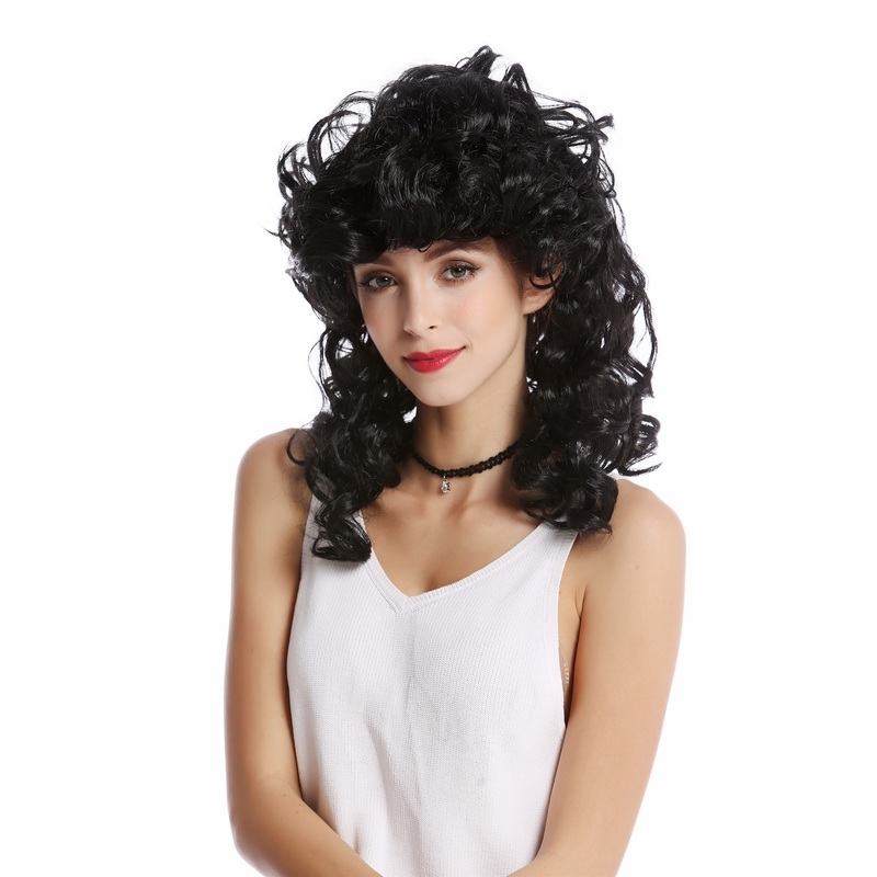 Wig Lady Women Halloween long curly curls teased Greek Goddess black 0548