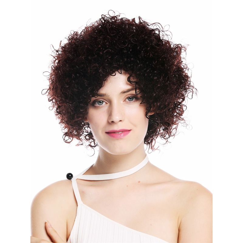Women’s wig lady short voluminous frizzy curly curls mahogany brown mix VK-11