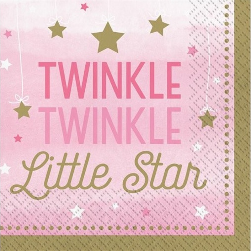 16 Twinkle Pink Star napkins 33cm
