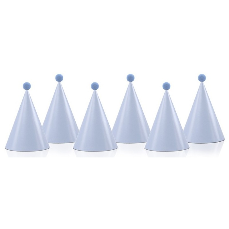 6 blue party hats with pompom 16cm