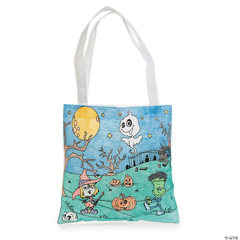 Color Your Own Medium Goofy Goblins Halloween Tote Bags – 12 Pc.