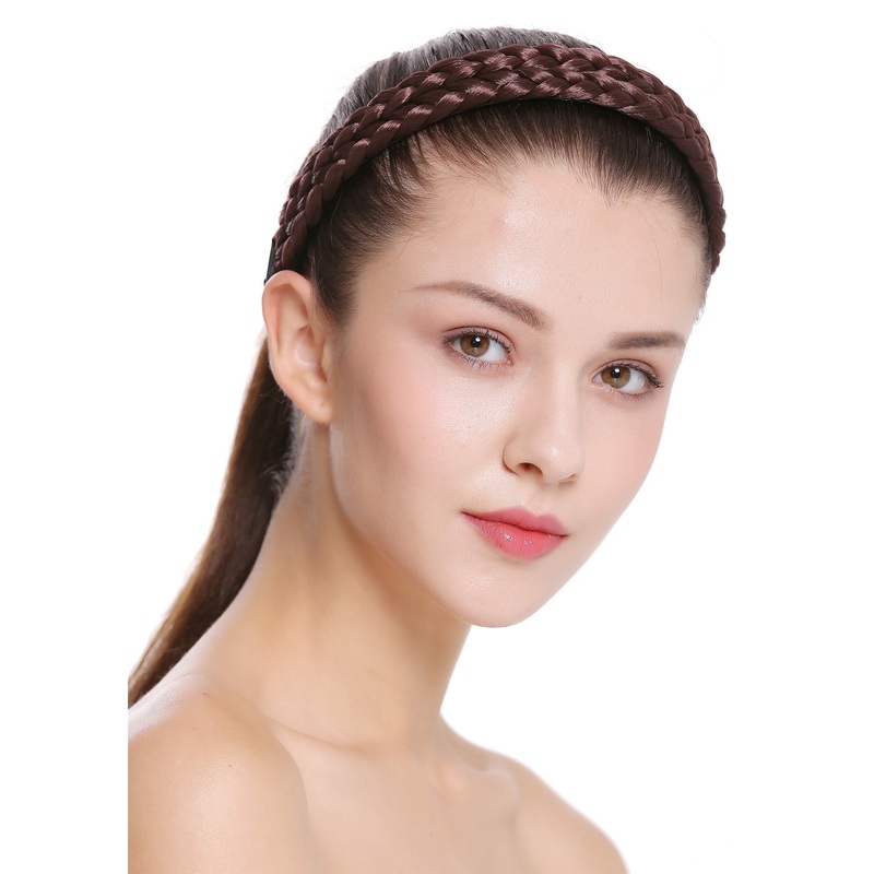 Hair loop Alice band plaited traditional 1 inch wide braid medium brown CXT-002