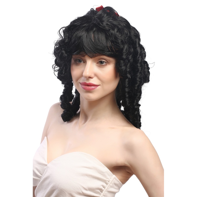 Lady Wig Victorian Colonial black ribbon ringlets curls Gothic Lolita 63024