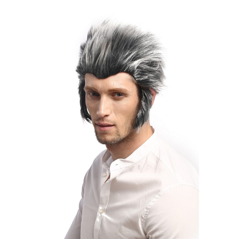 Men Wig Halloween Wolfman Werewolf Wolf sideburns backcombed grey & black 91334