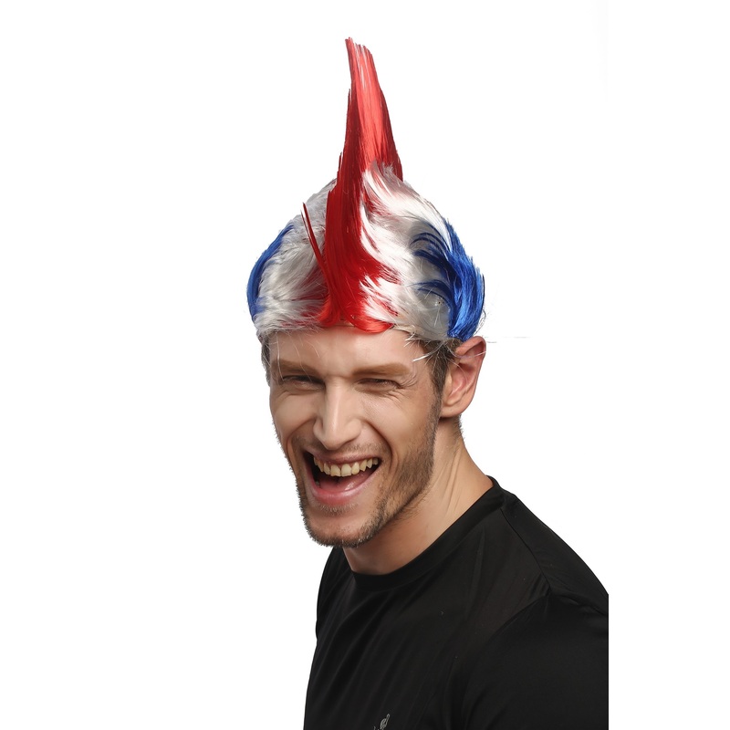 Wig Ladies Men Halloween Carnival blue white red spiky Soccer fan mohawk France XR-012