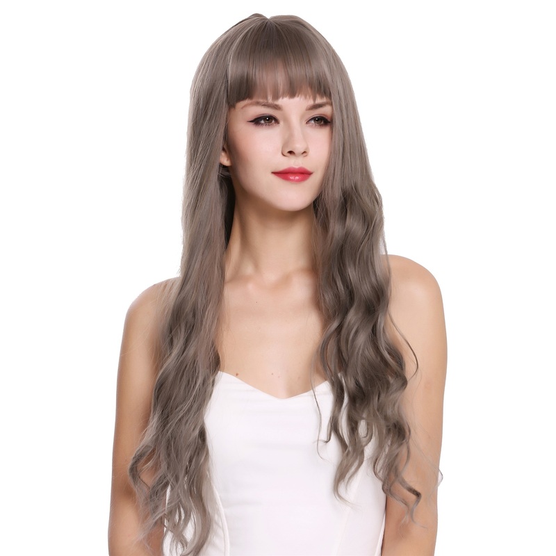 Women’s wig lady fringe long very wavy brown grey mix C8183-8A/10A