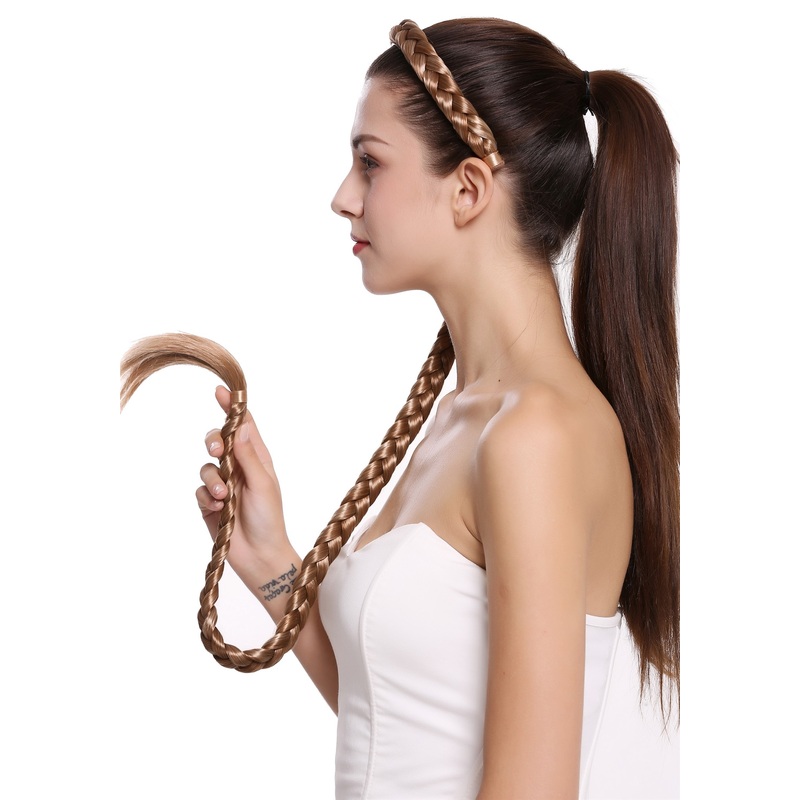 Hairpiece braid plaited braided Alice band circlet very long blond mix N1038