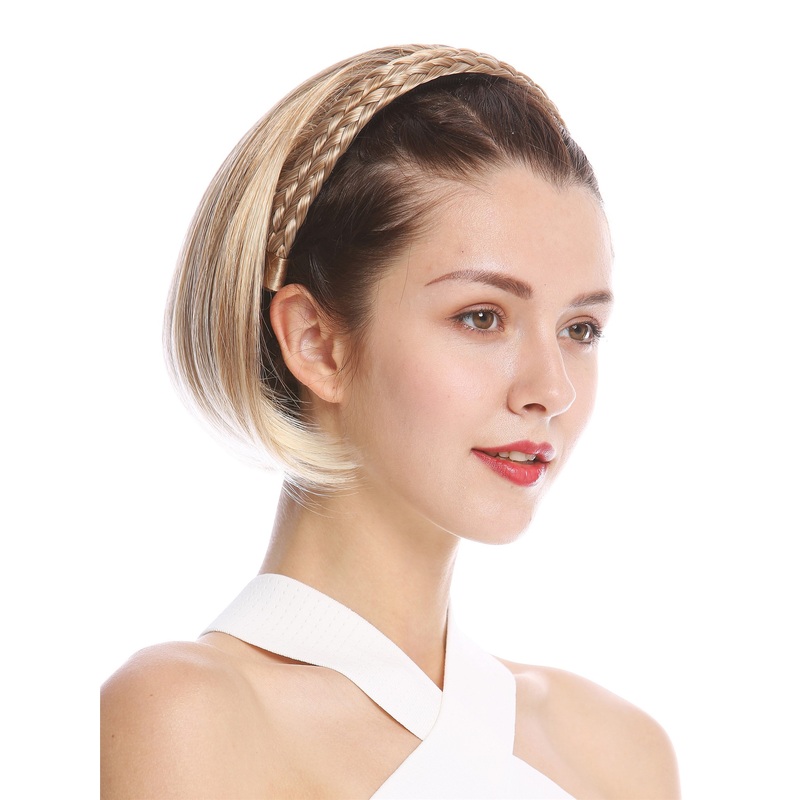 Halfwig Hairpiece Extension braided hair circlet short straight blond mix 90606