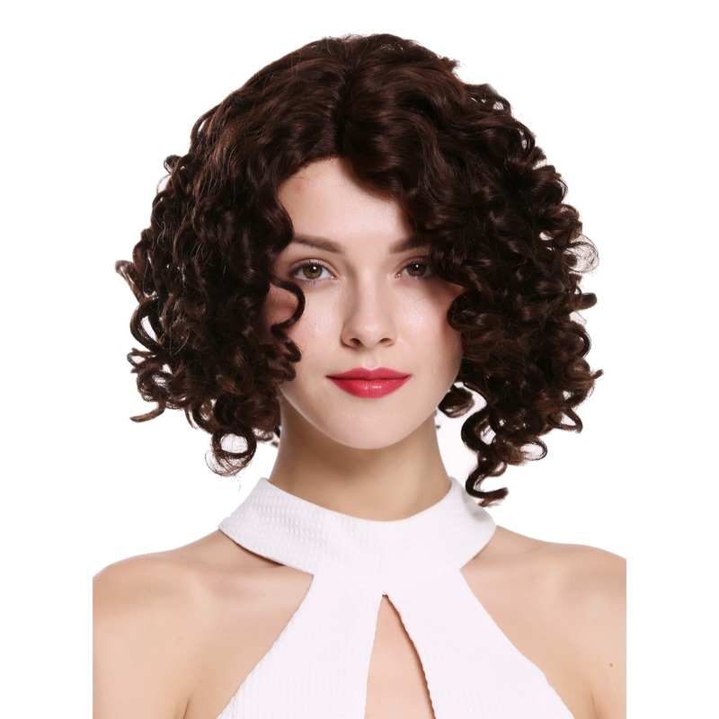Lady wig human hair lace front monofilament parting curls black brown UR-018