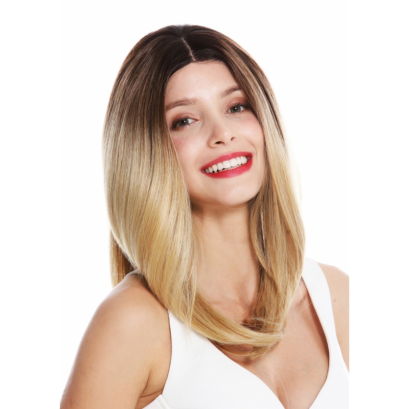 Monofilament lace front lady wig parting sleek brown copper blonde VK-20-MF