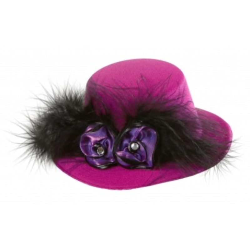 Pink ladies hat with feather decoration & rose application