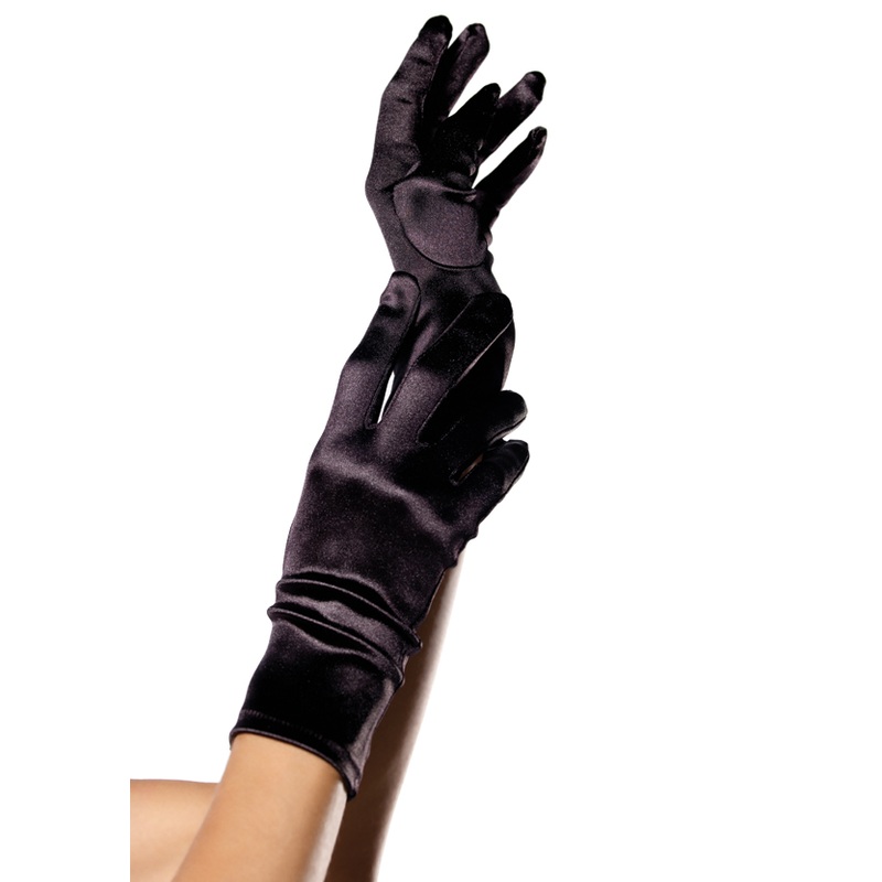 Wrist Length Satin Gloves – Black