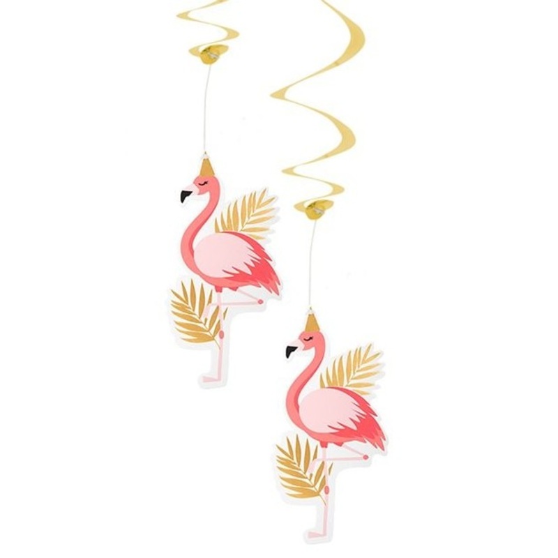 2 party flamingo spiral hangers 85cm