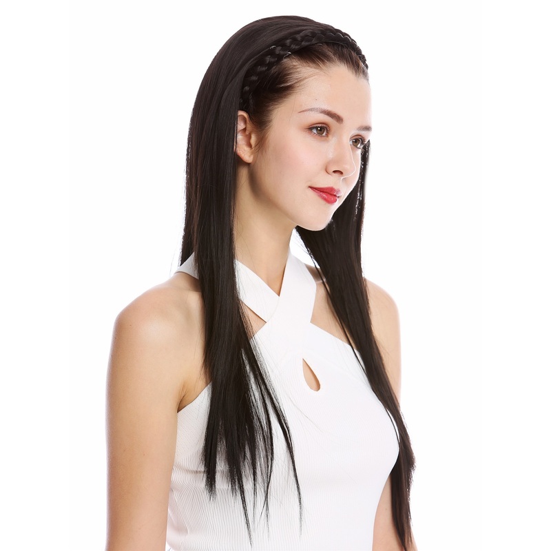 Halfwig Hairpiece braided hair alice band long straight dark brown TYW60875H
