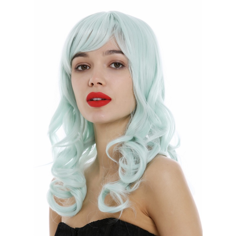 Lady Wig women long wavy to curled curls fringe bangs light green 3001