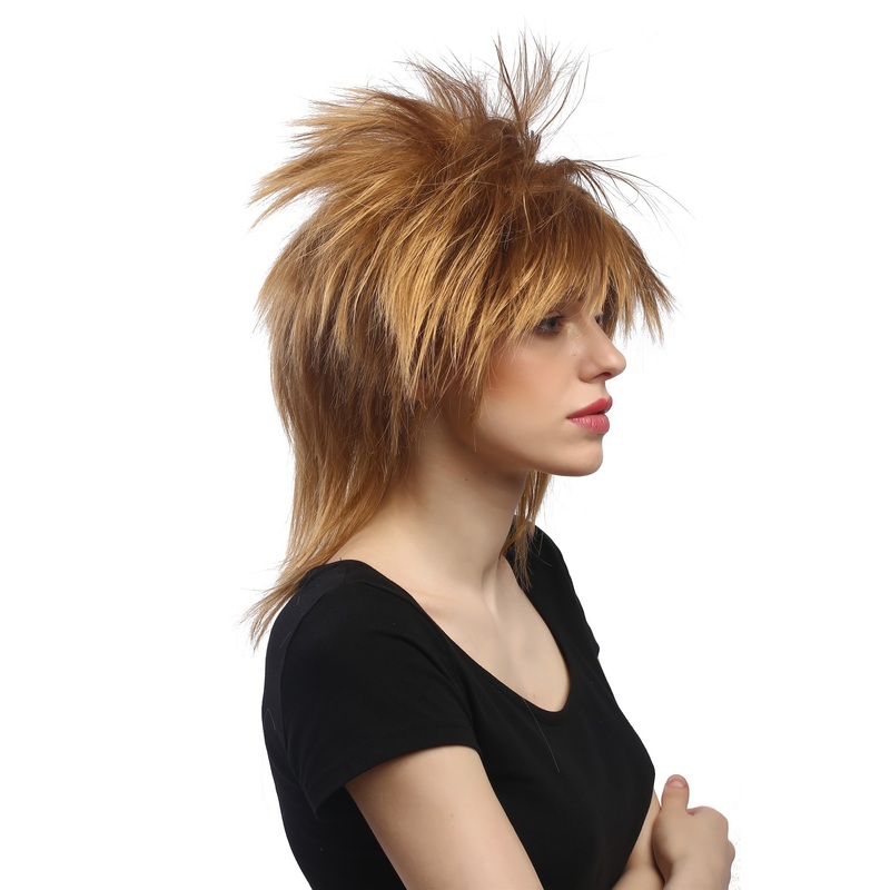 Party Wig Ladies Men Halloween teased Wave Punk 80s Mullet Blond DH1190