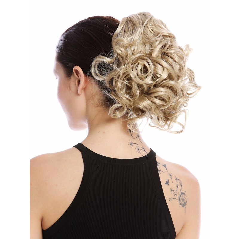 Ponytail Hairpiece Combs & Clamp short voluminous curled champagne blonde MKB-22