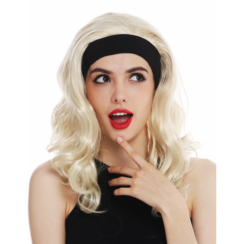 Women’s wig lady Halloween carnival head band long blonde wavy 80’s retro 9028