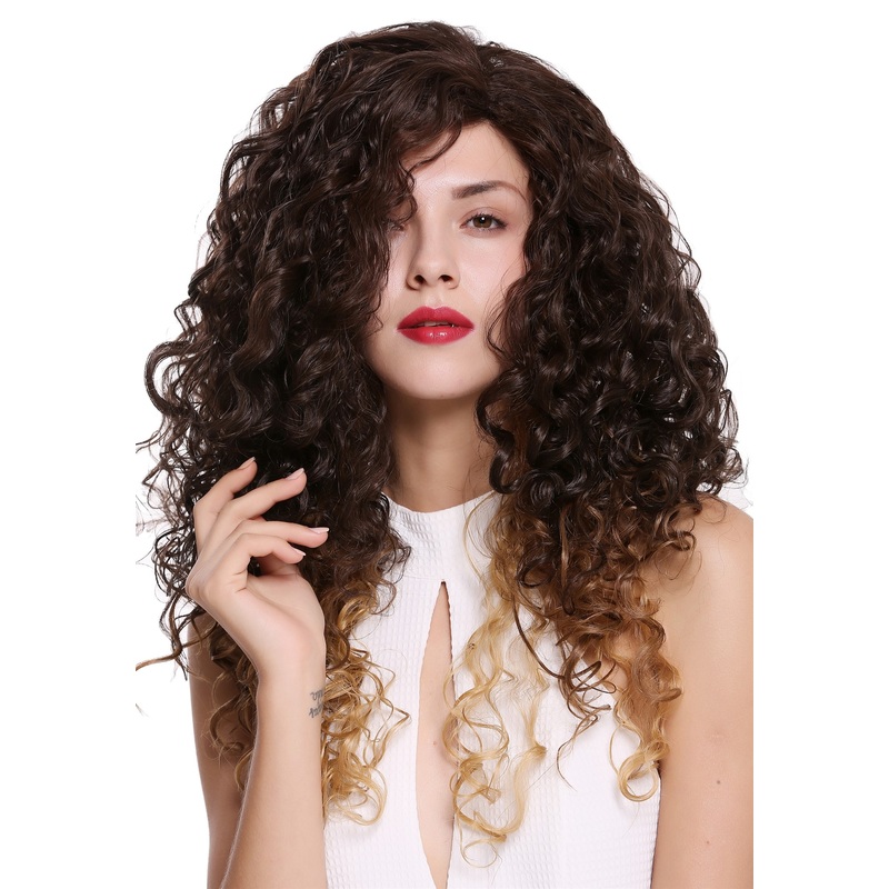 Women’s wig open cap long curls lady voluminous brown blonde mix AMOG-10