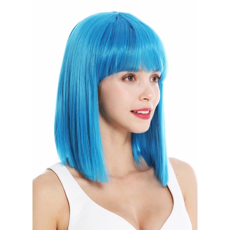 Women’s wig short shoulder length sleek Cleopatra fringe light blue VK-10