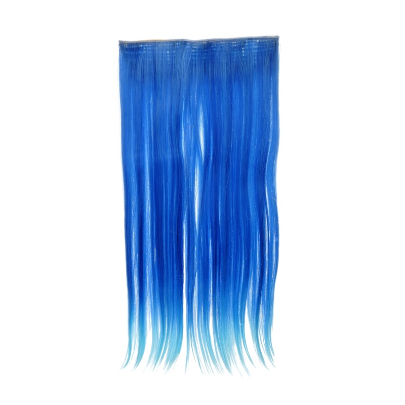 Hairpiece Extension wide 5 clips straight neon blue-light blue mix YZF-3179-TF2517TTF2513B