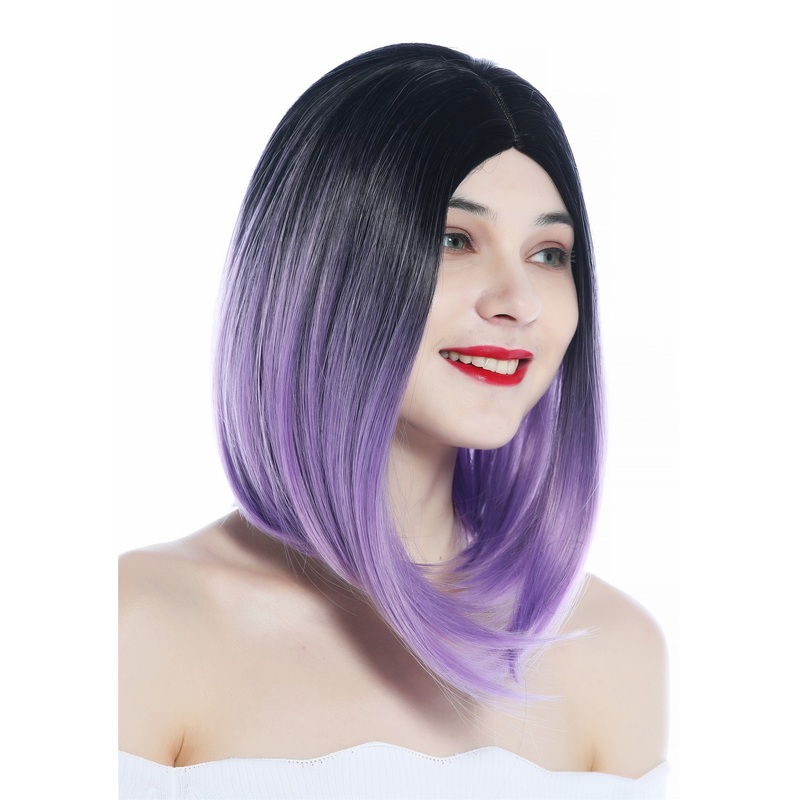 Lady wig short Longbob Bob Clavi cut middle parting ombre black purple SZL0700