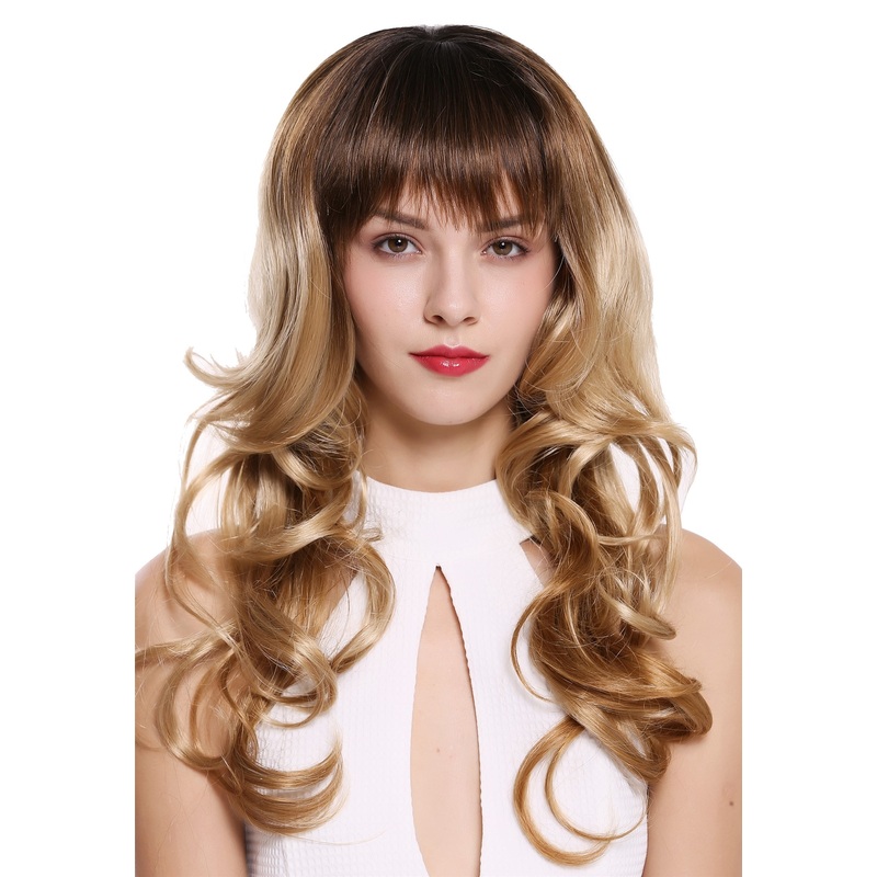 Lady women wig Long Curls Bangs Fringe curled Ombre brown blonde 1002A