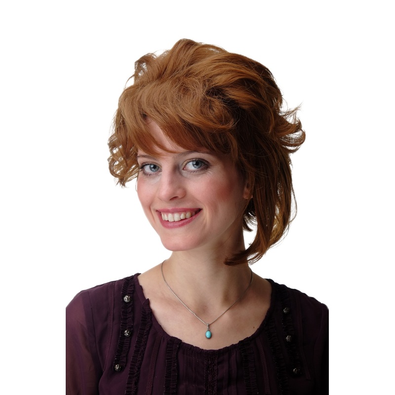 Lady women wig short wild teased up wavy reddish brown light auburn hair F2176A