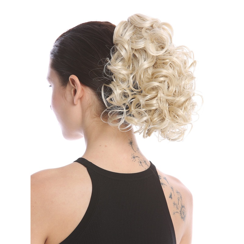 Ponytail Hairpiece optional Combs & Clamp short voluminous bright blonde MKB-22