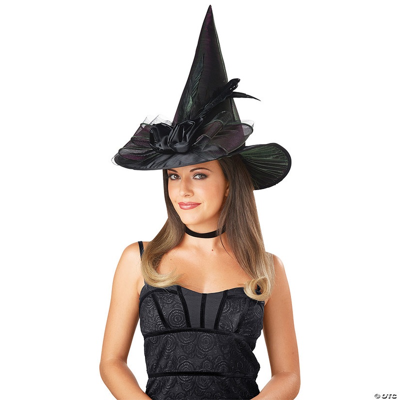 Adults Black Witch Hat with Bow – One Size