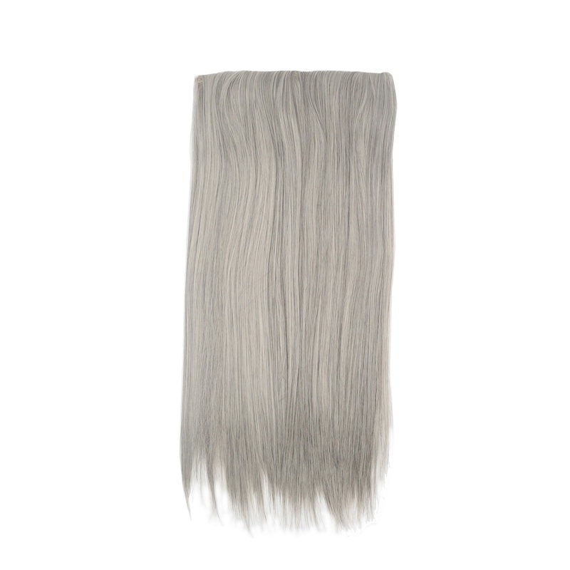 Clip-In hair piece hair extension broad 5 clips long sleek 22 inches grey SA080