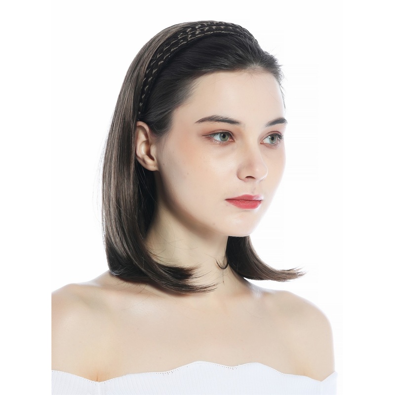 Halfwig braided hair circlet shoulder length straight ash brown 90606+3