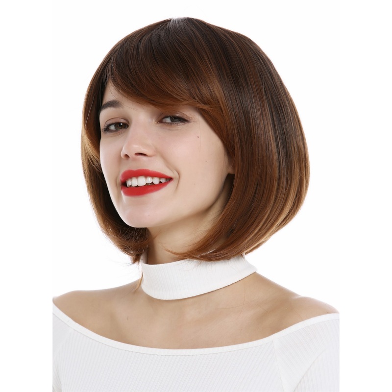 Lady Wig women short frayed Bob style parting chestnut brown auburn mix 1215
