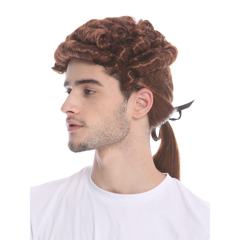 Party wig men baroque Lord Judge Poet Noble mahogani brown curls ponytail DH1126
