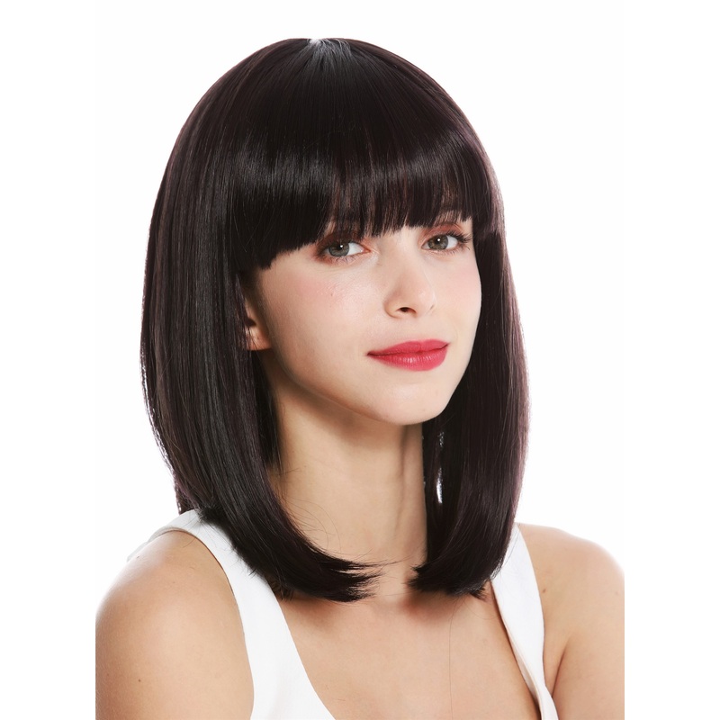Women’s wig short shoulder length long bob fringe sleek dark brown violet VK-1