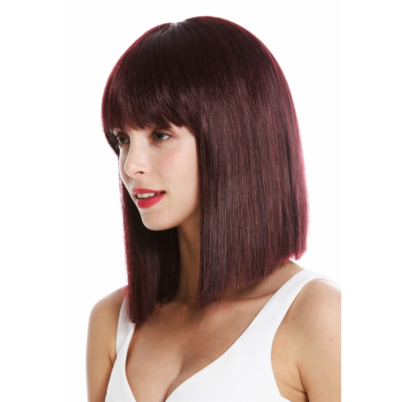 Women’s wig short shoulder length sleek Cleopatra fringe Bordeaux red VK-10