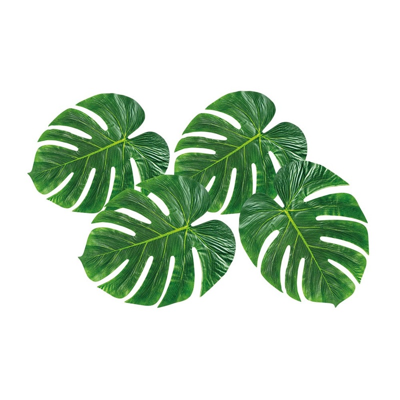 4 green Hawaii palm leaves