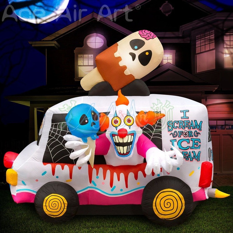 4ml Inflatable Killer Clown Ice Cream Truck Outdoor Scary Halloween Yard Lawn Decoration