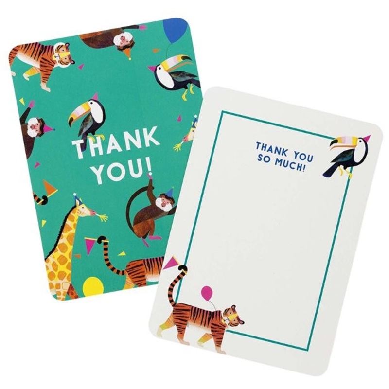 8 Party Animal thank you cards with envelopes A6