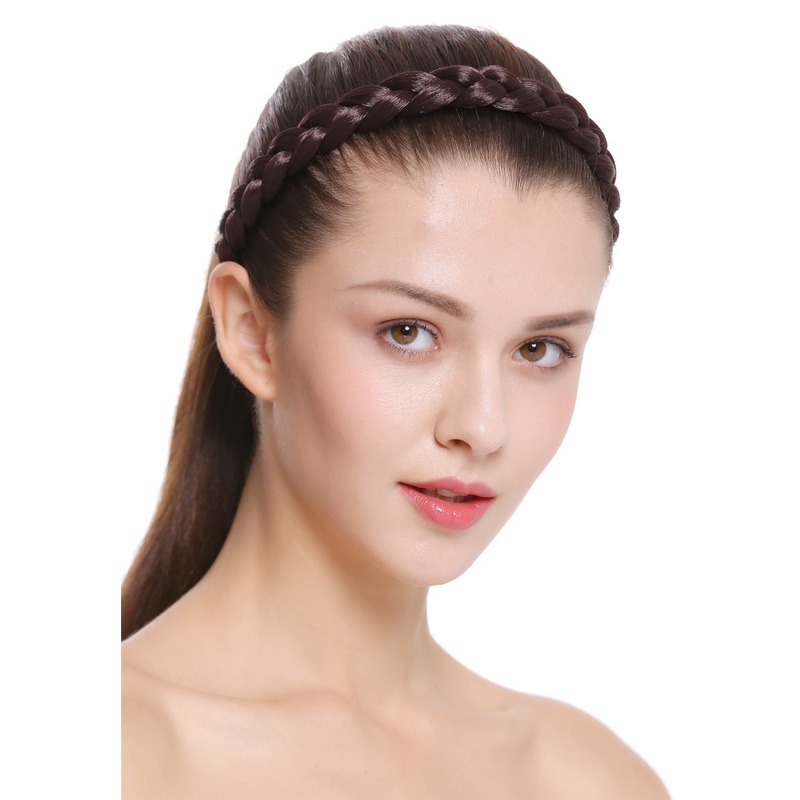 Hair band loop Alice band plaited traditional 1 inch wide matte brown CXT-007