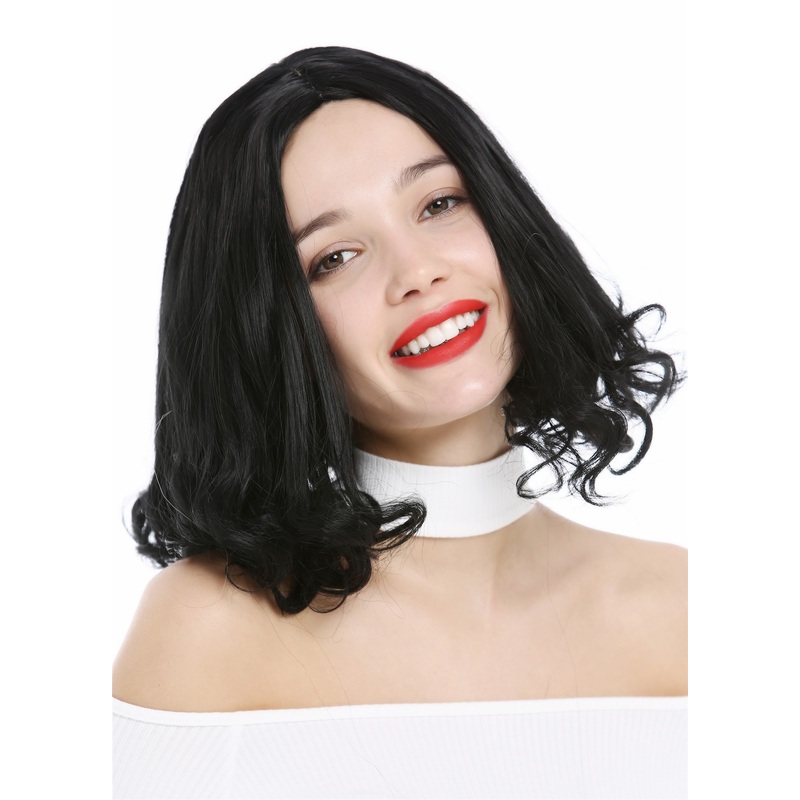Lady Wig short Bob Longbob straight curled tips middle parting black YZF-4369
