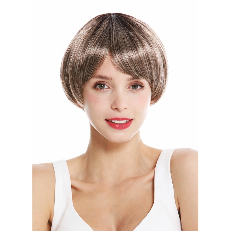 Lady wig short Page bob fringe ombre dark brown to brown blonde highlights VK-6