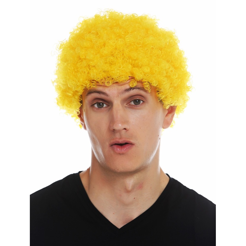 Wig carnival men women clown short afro frizzy curly frizzy head yellow MMAM-9M