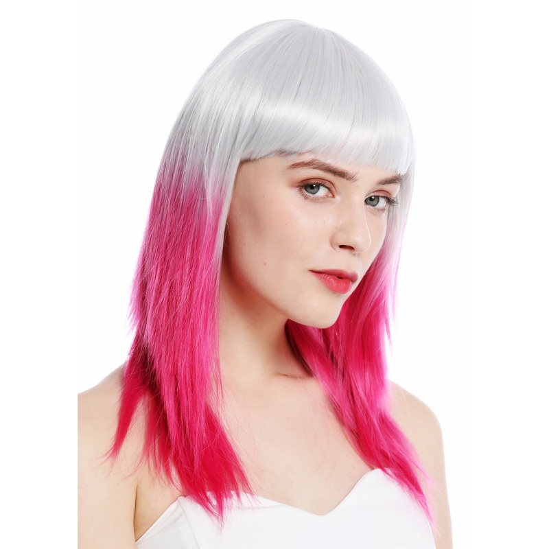 Women’s wig cosplay long fringe sleek ombre mix light grey pink rose mix 8967