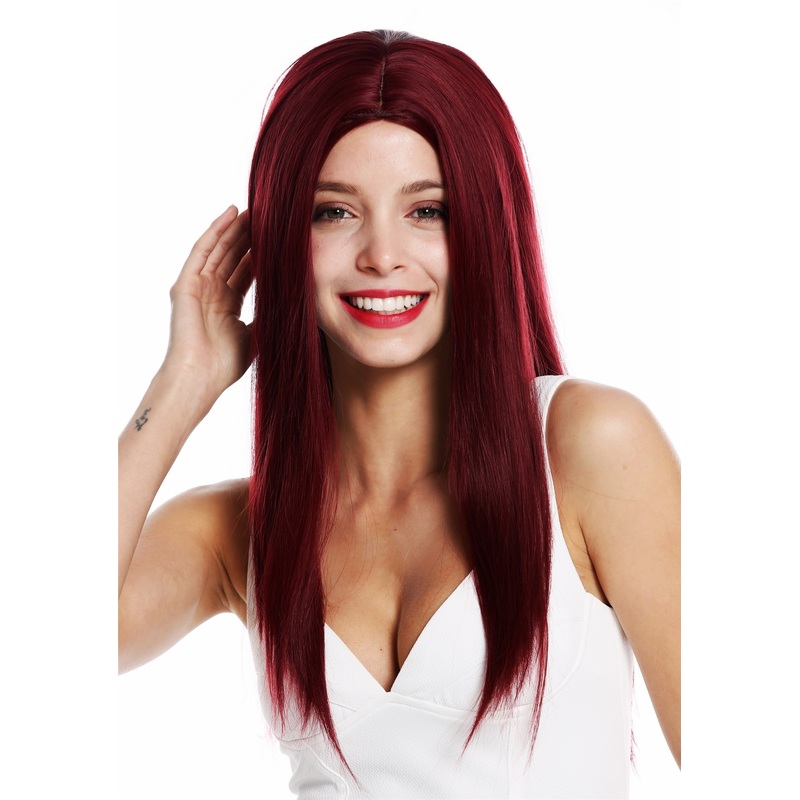 Women’s wig lady long sleek fringe middle parting Bordeaux red YLYHT-002