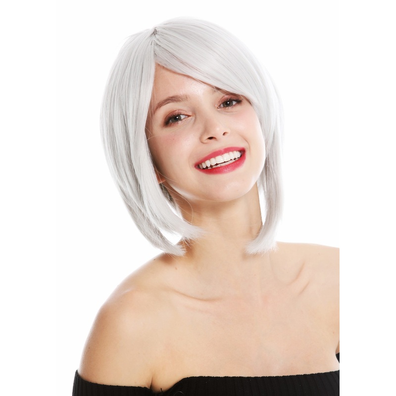 Women’s wig short long bob layered parted parting sleek light grey white KC-48